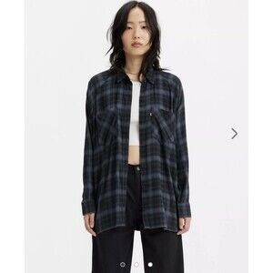 Levi's Harrison Raglan Plaid Navy Green Loose Boxy Size 1X